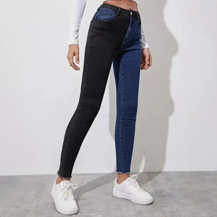 High Waist Casual Slimming Stretchy Jeans Women's Fashionable Versatile Pants High Waist Decorative No Elastic Band.