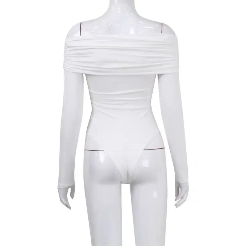 Sexy Off Shoulder Bodysuits Women Fashion Black Crossed Folds Skinny Rompers Long Sleeve Fashion Streetwear Autumn Bodysuits New