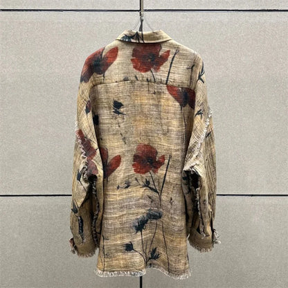 Women's shirt New ink printed lapel long sleeved top for autumn 2025 pure cotton Women's blouse Double sided wearable thin coat.