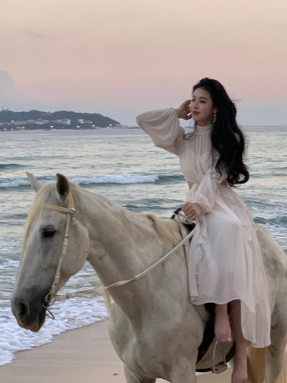 Strand Stil Chiffon Y2k Mini Kleid Büro Dame Casual Langarm Elegante Einteilige Kleid Koreanische Mode Kleidung Sommer 2023