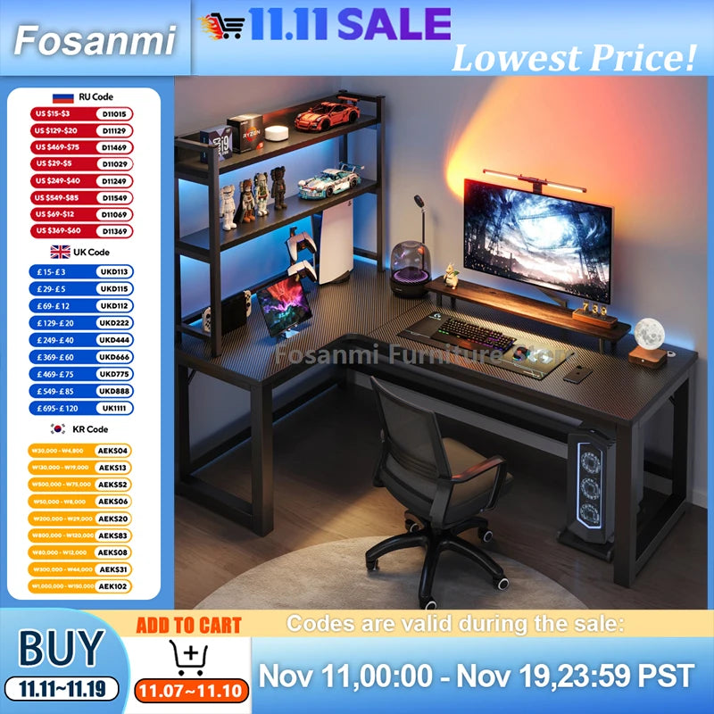 L-förmiger Eck-Gamer-Schreibtisch für das Heimbüro, breiter großer Computertisch mit Kabelloch, moderner schwarzer Gaming-Studien-Arbeitstisch