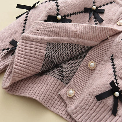 Bear Leader Bow Baby Sweatshirt + Pants 2pcs Set New Children Knitting Outfit for 2-6Years Kids Tracksuit Winter Girls Clothes.