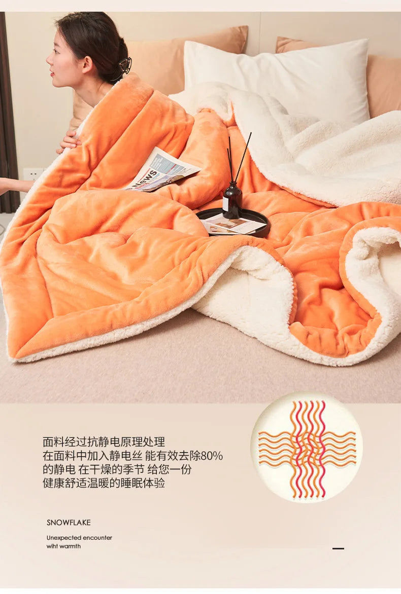 Wool Throw Blanket Keep Warm Winter Bed Blankets Double Sided Queen Duvet Cover Camping Double Bed Cover Bedspread On The Bed.