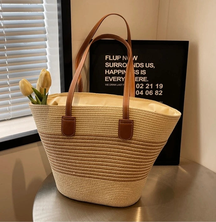 Straw bag bag women's summer inswind 2024 new beach seaside outdoor travel vacation large capacity shoulder bag.