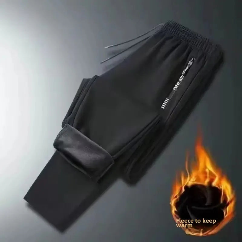 Men's Autumn Winter New Trendy Brand Sportswear Pants Fleece-Lined And Thickened Loose-Fit Straight-Leg Casual Trousers.
