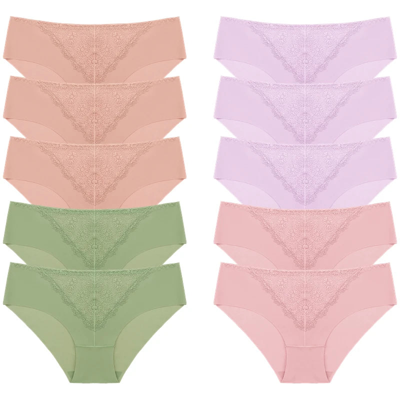 BZEL 10PCS/Set Women's Panties Exquisite Sweet Lace Underwear Sexy Lingerie Silk Satin Briefs Woman Comfort Breathable Underpant