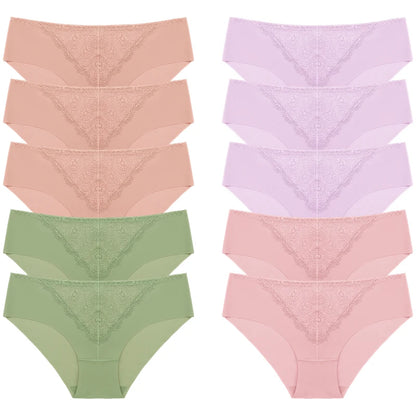 BZEL 10PCS/Set Women's Panties Exquisite Sweet Lace Underwear Sexy Lingerie Silk Satin Briefs Woman Comfort Breathable Underpant