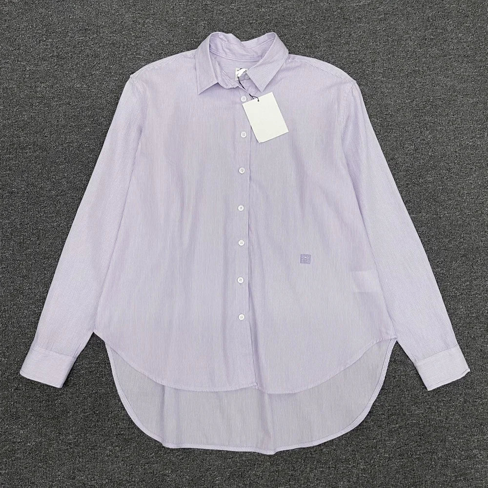 LUXURY Women's Vertical Striped Shirt, Short Front and Back, Short, Vertical Striped Shirt, Loose Long Sleeve, Commuter Style