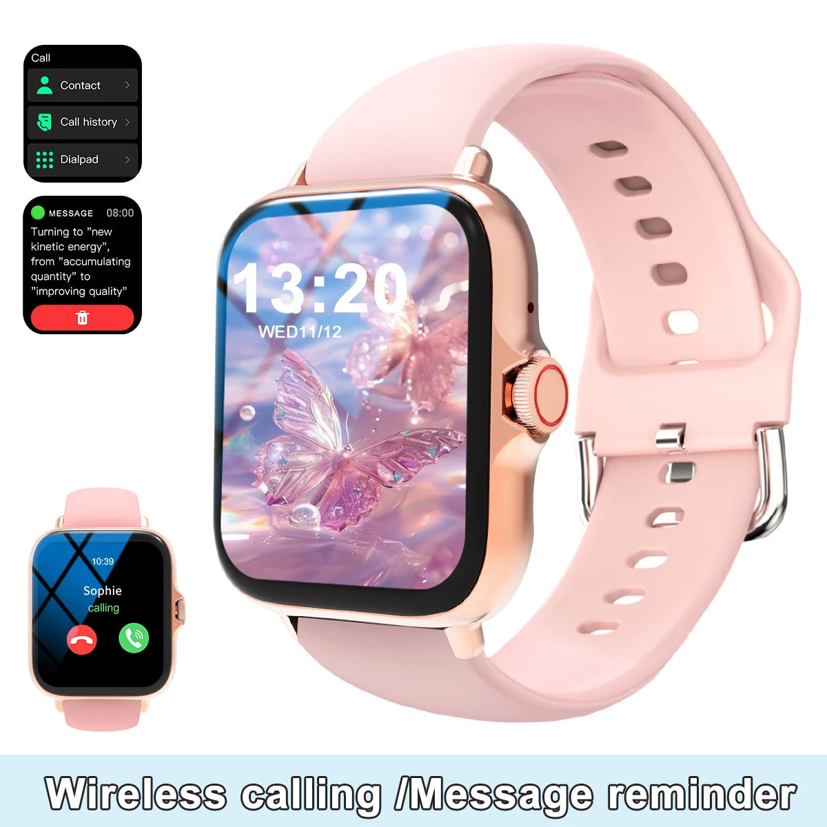 Smart watch with full touch screen, call, message reminder, music control and other functions, compatible with iPhone/android mo.