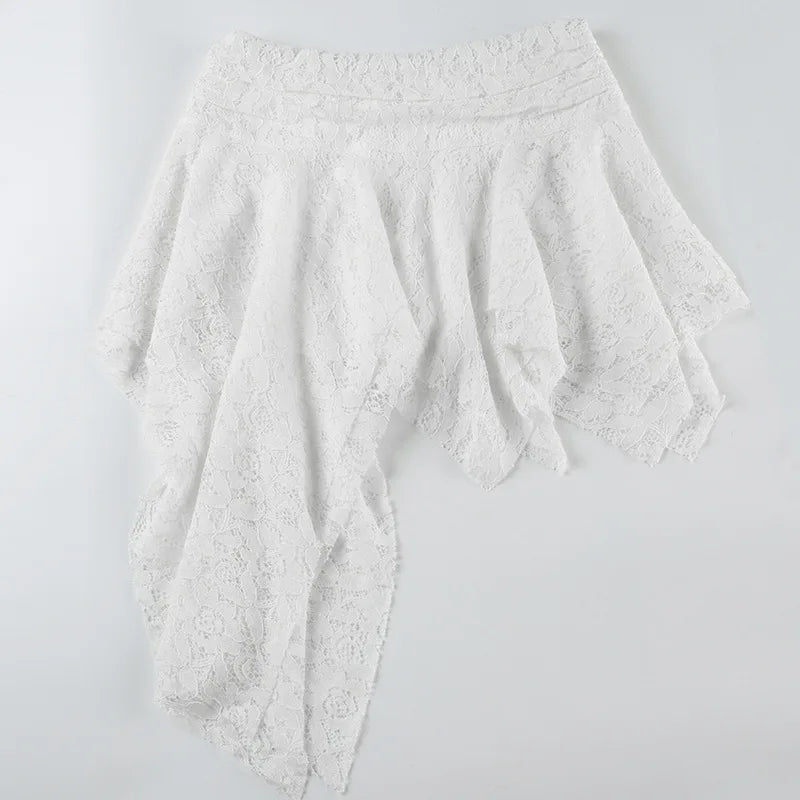 Asymmetrical Lace Skirt Pants Women High Waist Layered Skirt Y2k Japanese Vintage Jacquard Short Skirt 2025 Spring Clothing.