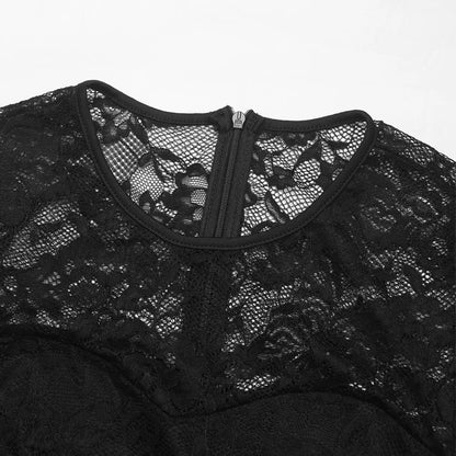 Spring New Women's Sexy Lace Spliced Long Jumpsuit Fashion Solid Color Hollow Long Sleeve Casual Laces Wide Leg Jumpsuit Women