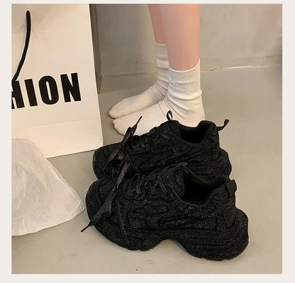 Top Quality Sneakers Women Skate Shoes Rhinestone Women Loafers Platform Fashion Shiny Women's Casual Shoes Crystal Sneaker.