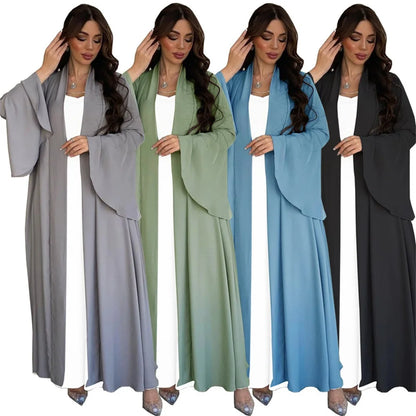 Siskakia Muslim Open Kimono Abaya For Moroccan Women Fashion Ruffle Sleeve Arab Dubai Clothing Jalabiyat Turkey Soft Gulf Robe.
