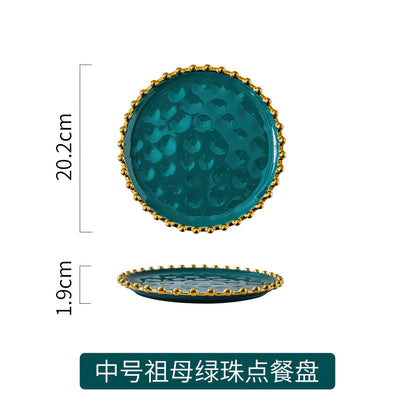 Ceramic Western Dinner Plate Phnom Penh Creative Green Relief Sculpture Steak Dessert Dish Meal Snack Fruit Salad Flat Plate