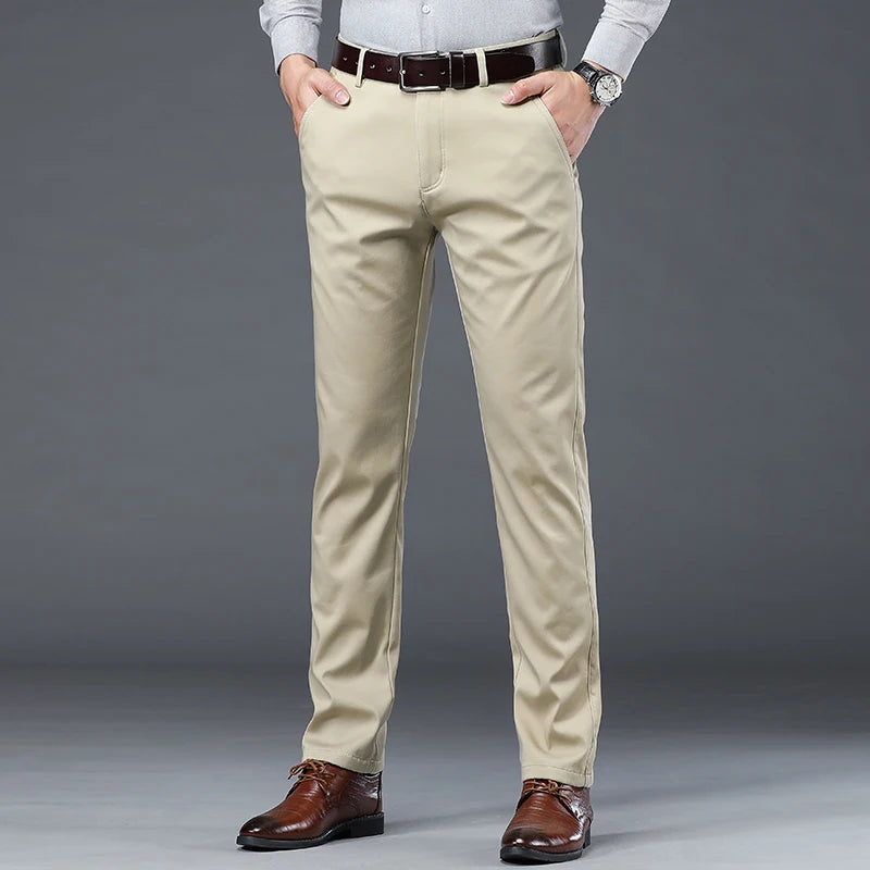 Summer Thin Men's Slim Suit Pants Fashion Business Casual Cotton Green Black Khaki Trousers Male Brand Clothing 30-40.