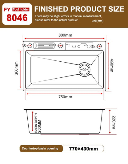 Küchenspüle, Wasserfallspüle aus Edelstahl, Digitalanzeige, große Einzelschüssel mit Multifunktions-Wasserfall-Wasserhahn, Waschbecken