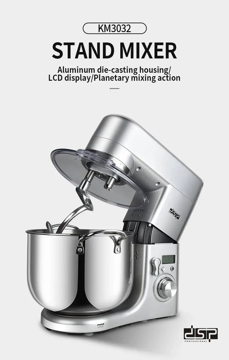 Houselin Stand Mixer, 10L Brush Stainless Steel Bowl, Suitable for Most Home Cooks, Silver Grey.