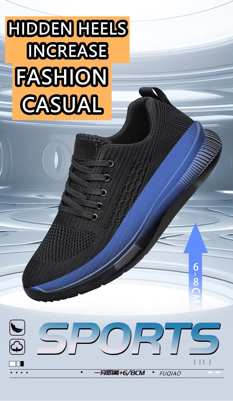 Men Big Size 37-47 Breathable Mesh Elevator Sport Shoes Soft Comfortable 6cm Hidden Heels Height Increasing Sneakes Lift Casual.