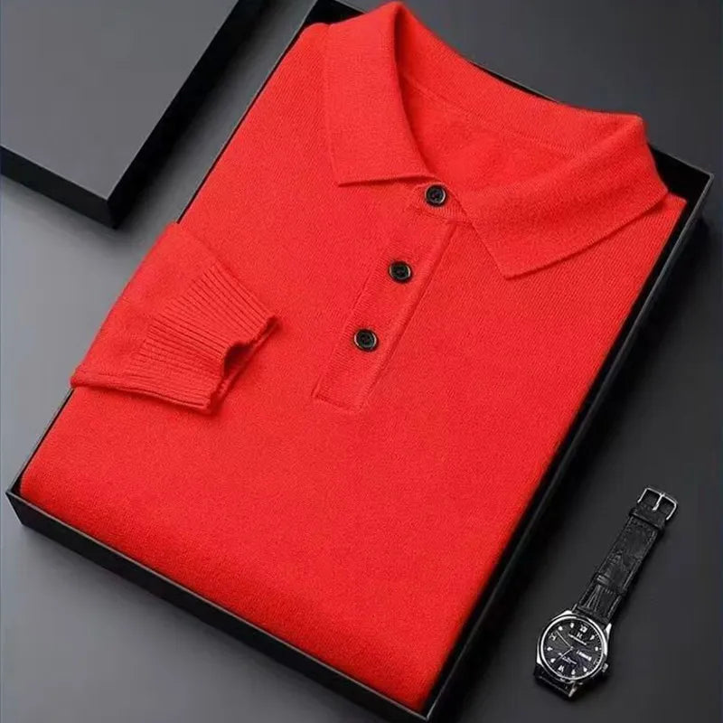 Men's Fashion Cashmere Sweater 100% Merino Wool Pullover Casual Loose POLO Knitted Bottom Shirt Jacket for Autumn Winter