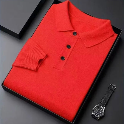 Men's Fashion Cashmere Sweater 100% Merino Wool Pullover Casual Loose POLO Knitted Bottom Shirt Jacket for Autumn Winter