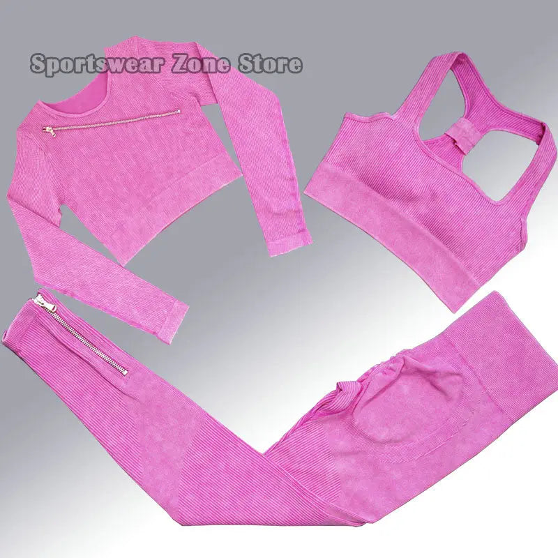 Yoga Suit High Waist Leggings Running Training Tights Sports Outfits Long Sleeve Crop Top Bra Seamless Fitenss Set Fitness Wear