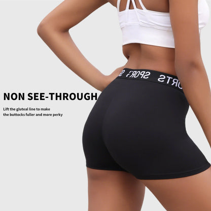 Super Soft Letter Waist Biker Shorts For Women No See Through Workout Running Yoga Athletic Push Up Gym Fitness Shorts.