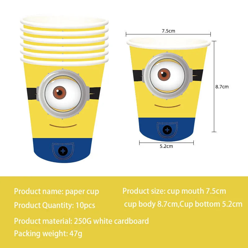 Cartoon M & Minions Geburtstag Party Dekoration Einweg Geschirr Tasse Teller Tischdecke Luftballons Gelb Große Augen Hintergrund Banner