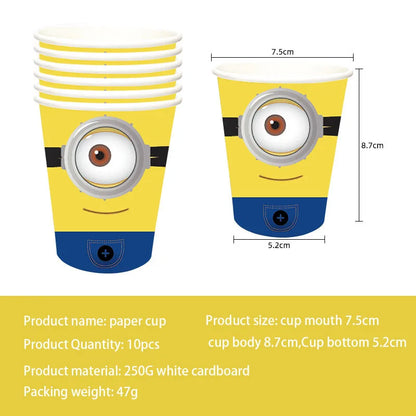 Cartoon M & Minions Geburtstag Party Dekoration Einweg Geschirr Tasse Teller Tischdecke Luftballons Gelb Große Augen Hintergrund Banner