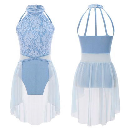 Mädchen Ballett Gymnastik Trikot lyrischen Tanz kleid ärmellose florale Spitze Tutu Tanz kleidung für Eiskunstlauf Bühnen performance.