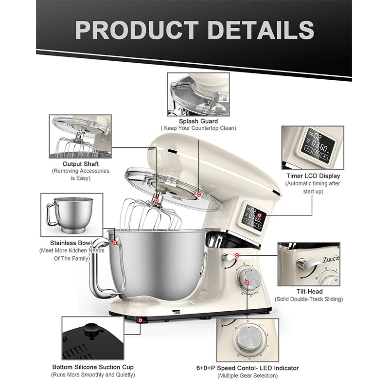 220V Powerful Stand Mixer Electric Blender Household Automatic Timing Hair Noodles Flour-Mixing Machine Commercial stand mixer.