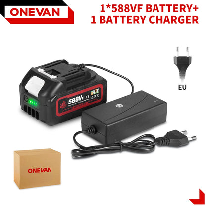 ONEVAN 18V 588VF 22900mAh Lithium-Ionen-Akku mit Ladegerät für Elektroschrauber Kettensäge Elektrowerkzeug-Akku