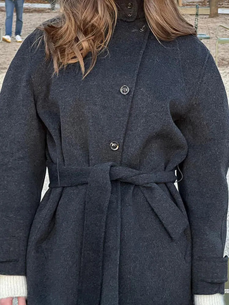 Winter warme Schnürung Damen mantel einfarbig Vintage Einreiher Mantel Mode Herbst Damen jacken neue Retro-Oberbekleidung.