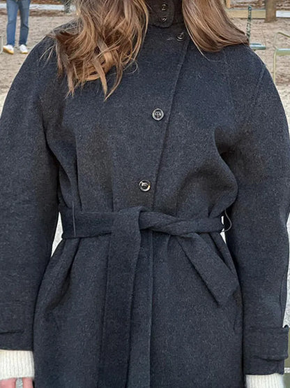 Winter warme Schnürung Damen mantel einfarbig Vintage Einreiher Mantel Mode Herbst Damen jacken neue Retro-Oberbekleidung.