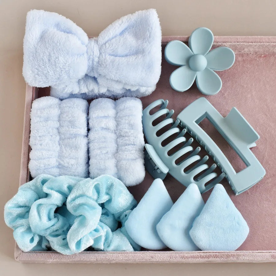 12pcs/set Bow Wash Set for Women Make Up Wash Headband Hair Claws Headwear Hairband Hair Accessories Set.