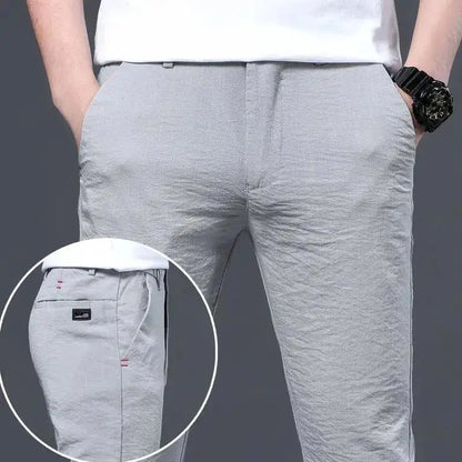 Male Suit Trousers Check Cooling Ice Silk Plaid Straight Up Clothes Offer Slacks Designer Men's Summer Pants Fabric 2025 Classic