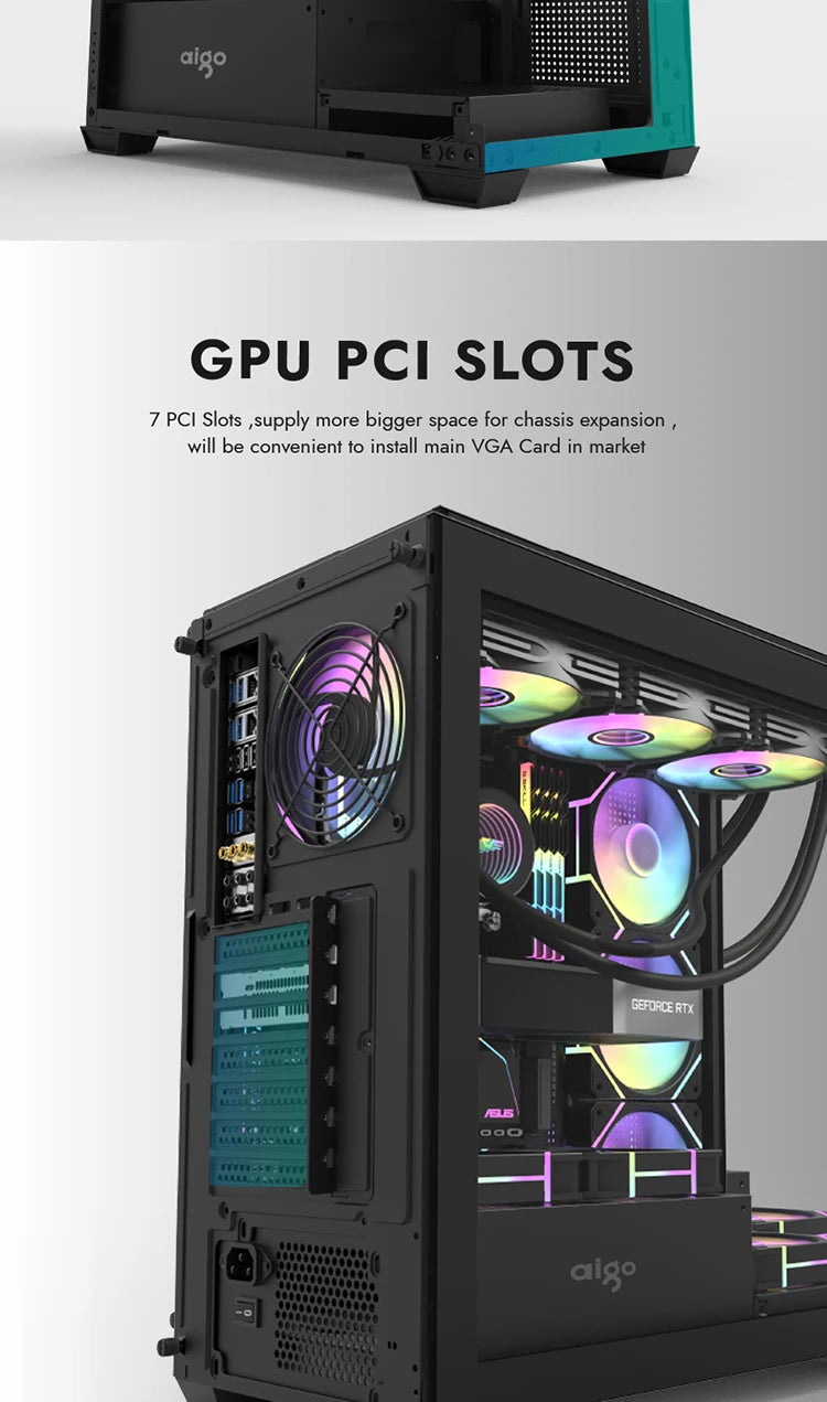 Aigo AS900 PC Case 270° Panoramic Design ATX M-ATX ITX Sea View Room Side Transparent Desktop Chassis Diy Gaming Computer Case.