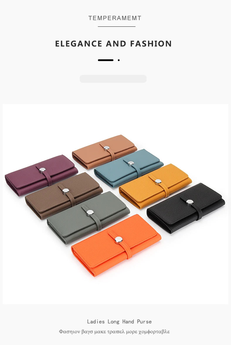 Genuine Leather Wallet Women Long Clutch Fashion Luxury Brand Ladies Purses Card Holder Zipper Coin Pocket High Quality Billfold.