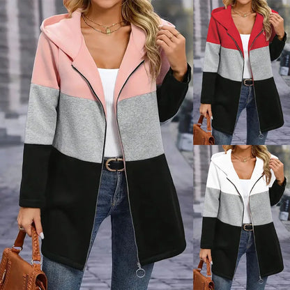 Frauen Casual Jacke Kosten Frühling Mode Lose Kontrast Farbe Drei Farbe Spleißen Kapuze Jacke Zipper Tops Frauen Kleidung.