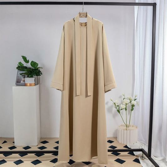 Muslim Abaya Women Kaftan Long Maxi Prayer Dress with Belt Full Sleeve.