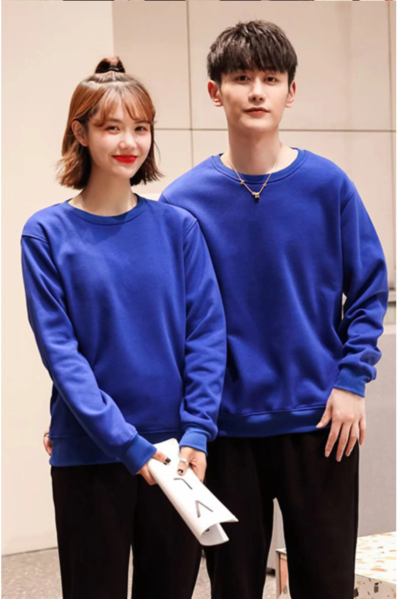 Men's Casual Pullover Custom Printed Embroidery Company Logo Clothing Fashion Winter Warm Sweater Solid Color Sweatshirt 4xl.