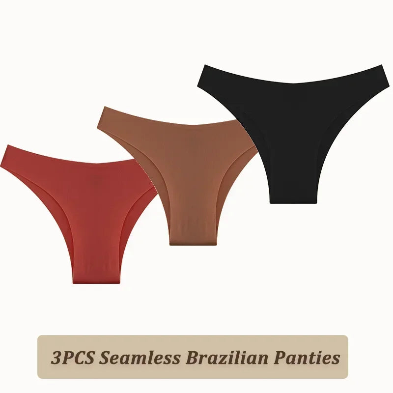 3PCS Women Seamless Brazilian Panties Ultra-thin Maillard panties Ice Silk Underwear Sexy Panty Low Waist G-string Female Solid.