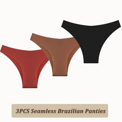 3PCS Women Seamless Brazilian Panties Ultra-thin Maillard panties Ice Silk Underwear Sexy Panty Low Waist G-string Female Solid.