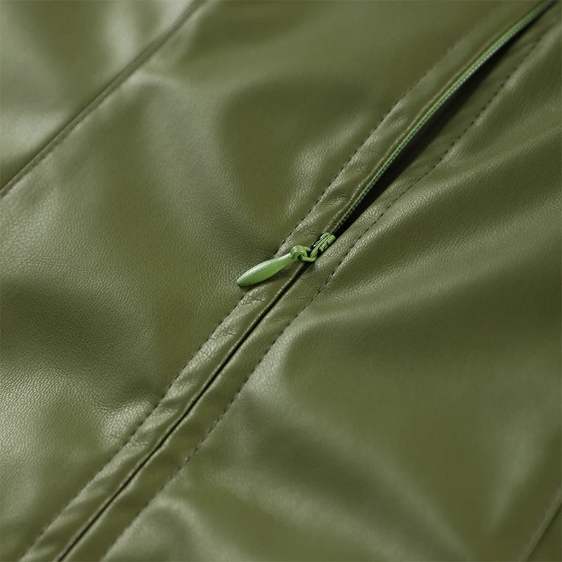 Stylish Leather Solid Jacket Pants Set Women Stand Collar Zipper Coat Loose Trousers Sets Female 2025 Autumn Fashion Streetwears