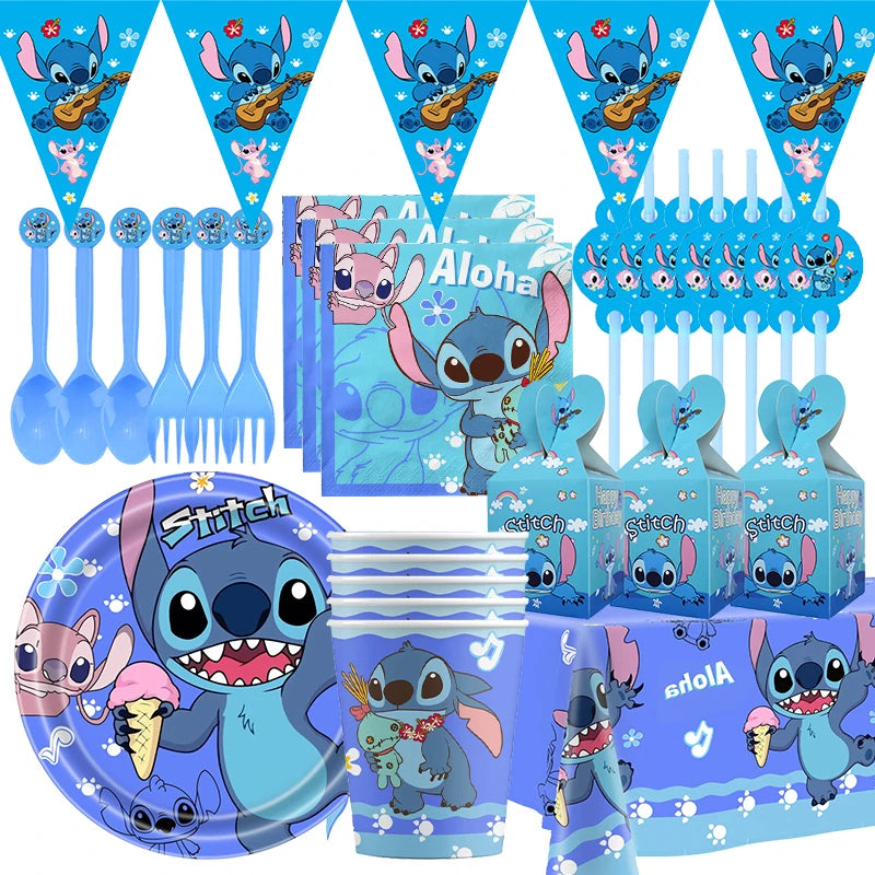 Stitch Party Supplies für Kinder Lilo und Stitch Geburtstag Party Dekorationen Luftballons Banner Tischdecke Hintergrund Geschirr.