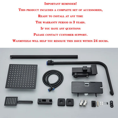 Wanmivezlo Black/Chrome Brass Shower Faucet Bathroom Shower Mixer Crane Rotatable Long Spout Rain Shower Set Shower Spray Shower