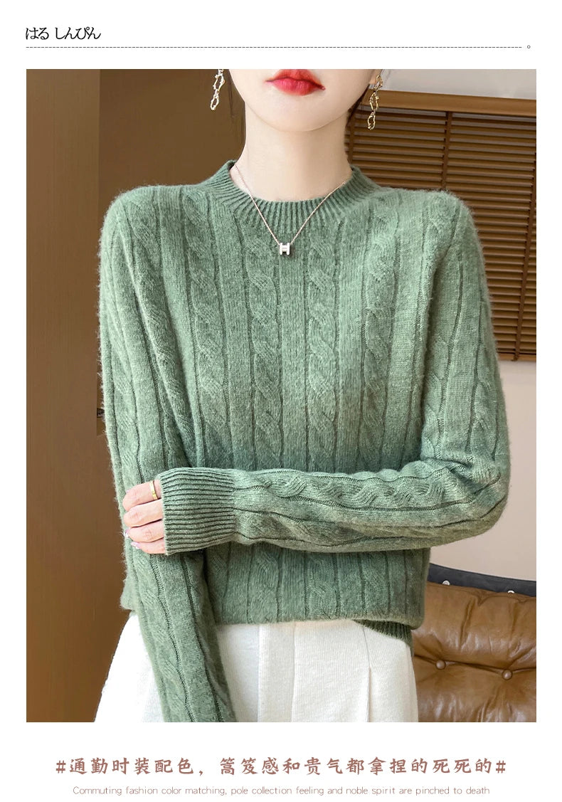 Frauen 100% Merino Wolle Verdickung Pullover Oansatz Gestrickte Twisted Pullover Herbst Winter Kaschmir Langarm Kleidung Basis Tops