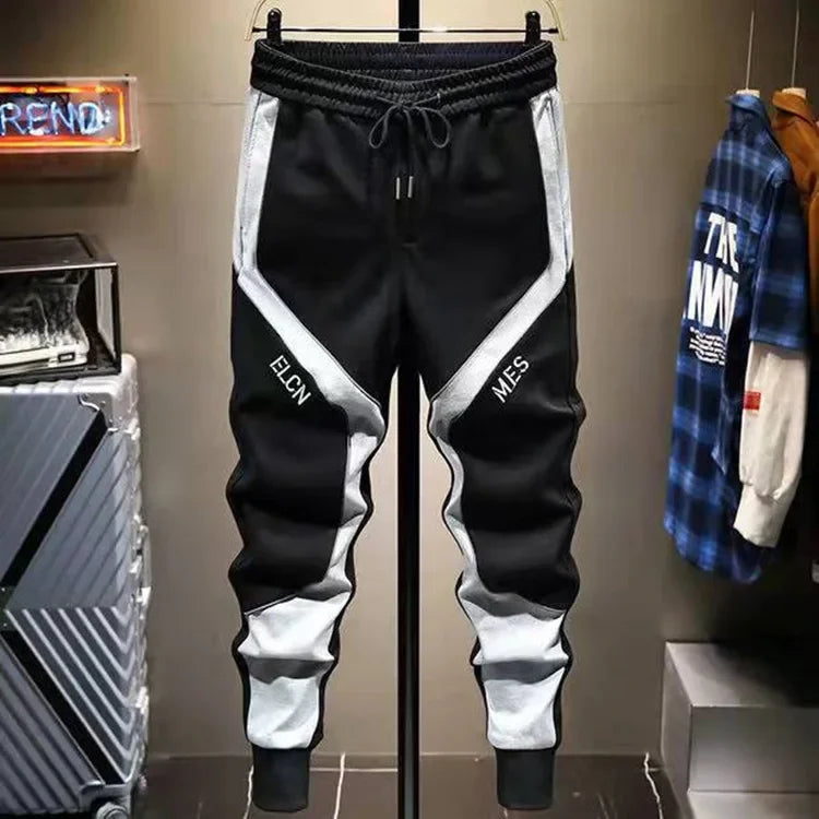 Lässige Herrenhose, koreanische trendige, locker sitzende Hose für dicke Leute, Herren-Jogginghose mit Gürtel und Spleißen.