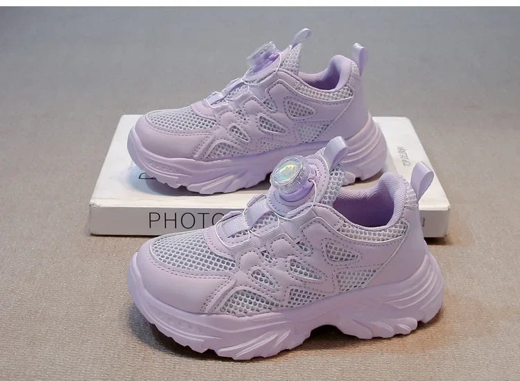 Kids Running Shoes Rotating Button Children Sports Shoes Mesh Breathable 2025 Brand New Children Sneakers Thick Comfortable.