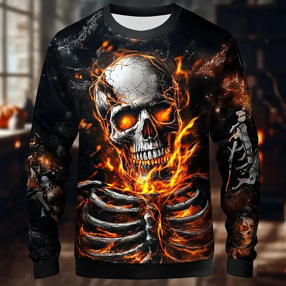 Halloween Theme Skull Skeleton Men's Casual Hoodies Sweatshirts Fall Winter Crew Neck Pullover Long Sleeve Trendy Streetwear.