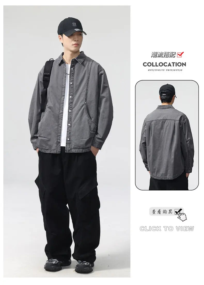 Autumn Fashion Vintage Shirt Style Jacket Men Streetwear Loose Casual Plus Size Washed Cotton Cargo Jacket Man Coat Outerwear.